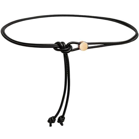 Soft PU Leather Skinny Tie A Knot Thin Waist Rope Belt Fashion Adjustable Tie No Buckle Strap Waistband Leather Ladies Knotted Waist Belt for Women Jeans Pants Dress Coat