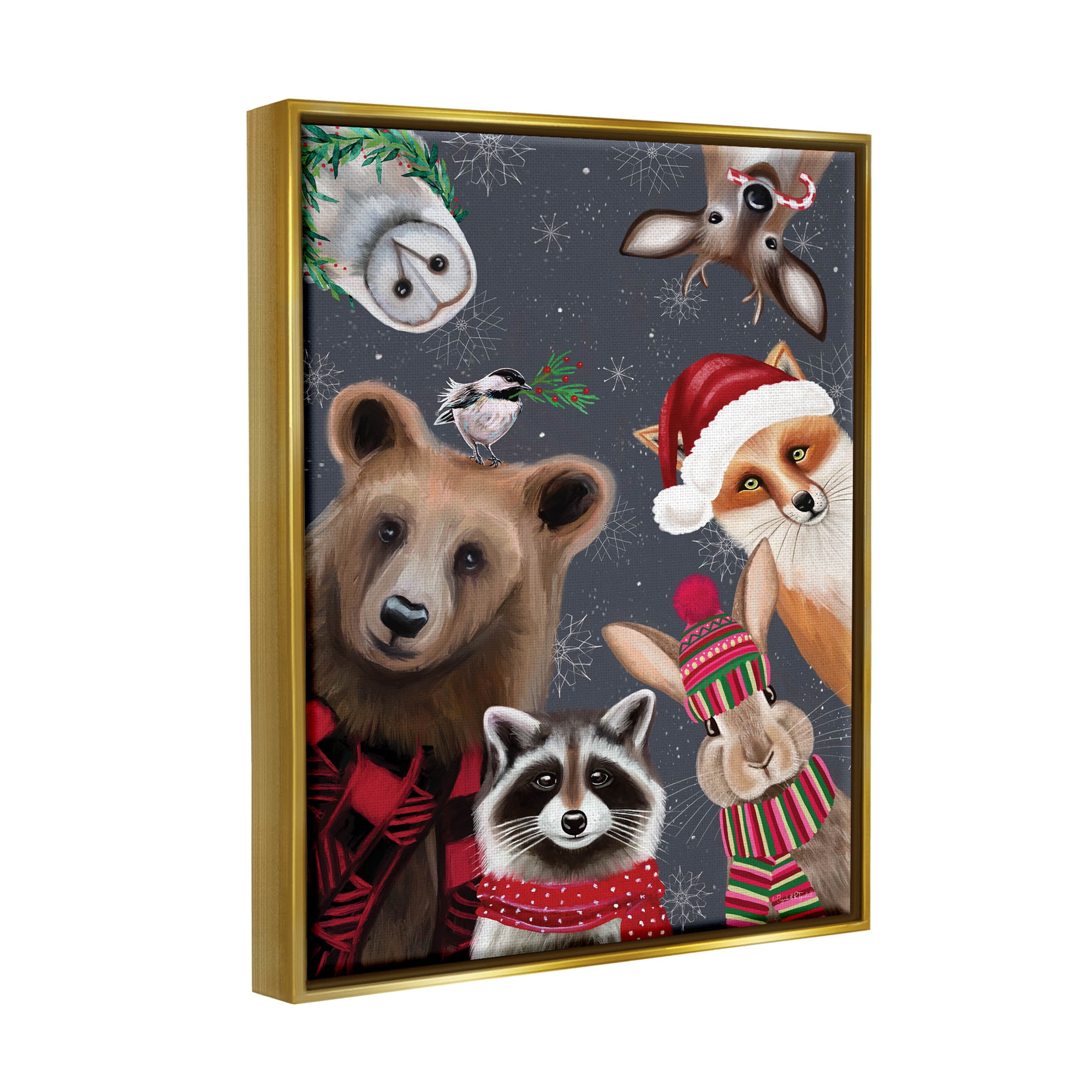 Stupell Industries Cozy Woodland Creatures Patterned Graphic Art Metallic Gold Floating Framed Canvas Print Wall Art, Design by Elizabeth Tyndall