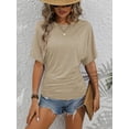 thumbnail image 2 of MORTTIC Women's Slim-Fit Ruched Short Sleeve T-Shirt - Crewneck Casual and Stylish Fitted Top for Everyday Wear, 2 of 6