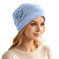 thumbnail image 2 of Chemo Headwear for Women Flower Pleated Beanies Stretch Elastic Turbans Soft Cancer Hats Head Coverings Scarf Blue One Size, 2 of 5