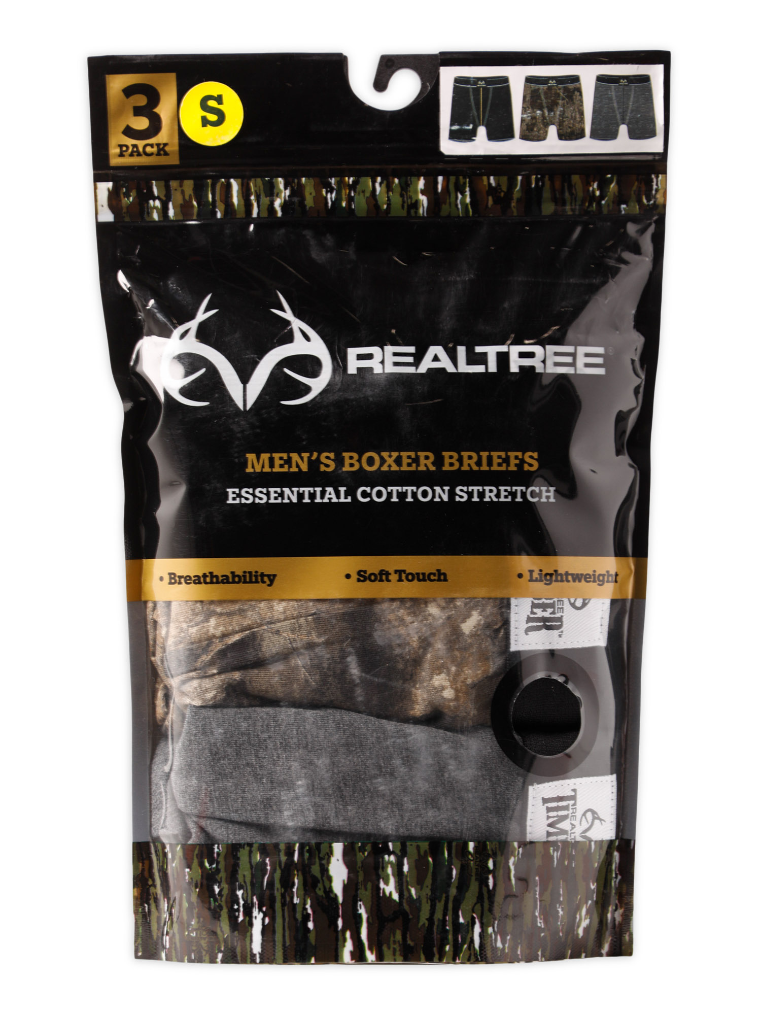 Realtree 3-Pack Adult Mens Cotton Stretch Boxer Briefs, Sizes S-XL