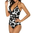thumbnail image 5 of One Piece Swimsuit Women Tummy Control - V Neck Black White Cow Print Pattern Halter Swim Suits for Women 2025, Padded Full Coverage Bathing Swim Suit for Women, 5 of 7