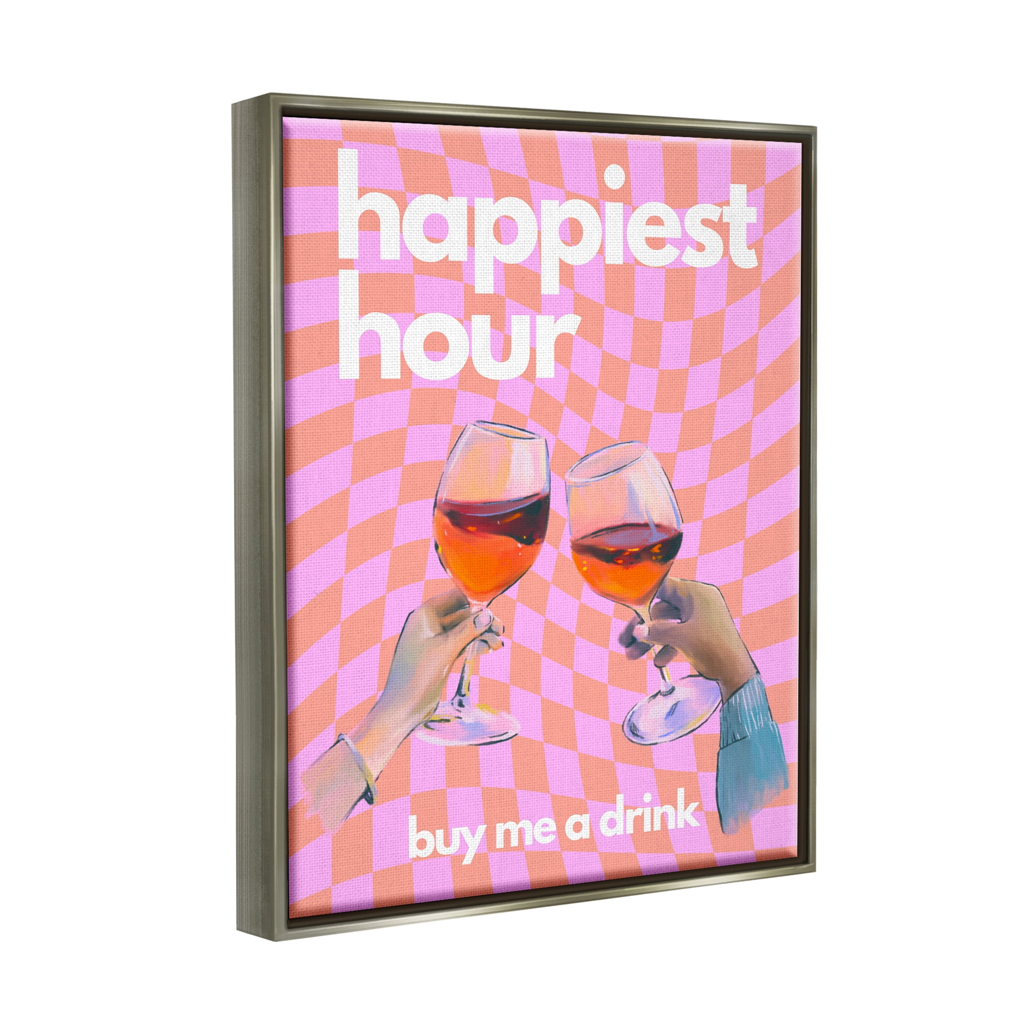 Stupell Industries Groovy Happiest Hour Food & Beverage Painting Gray Floater Framed Canvas Art Print Wall Art, 25 x 31