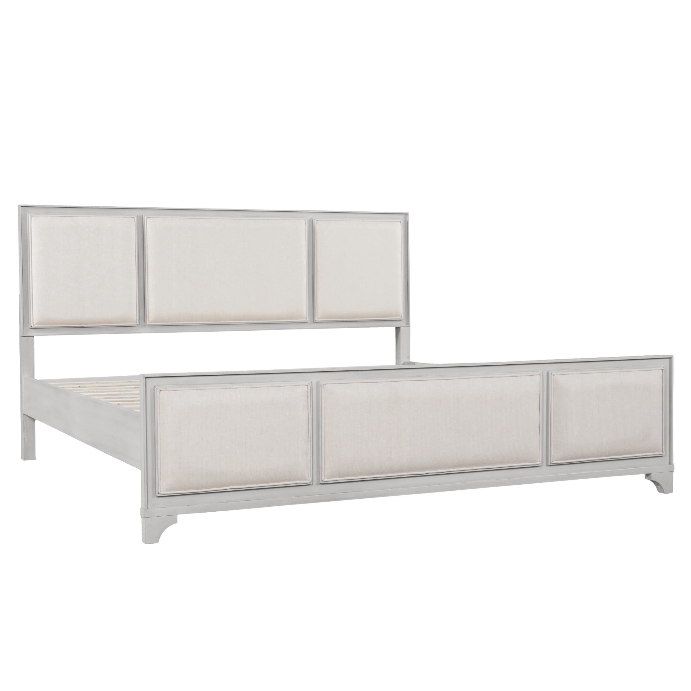 Christopher Knight Home Modern Farmhouse King Upholstered Platform Bed with Headboard, White+Beige