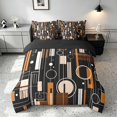 thumbnail image 3 of Manfei Contemporary Abstract Twin Bedding, Geometric Circle Rectangle Bedding Comforter Set, Brown and Black, Black Reversible 7 Pieces, 3 of 6