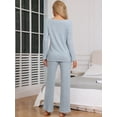thumbnail image 4 of DARING DIVA Women's Ribbed Knit V Neck Long Sleeve Wide Leg Pants Lounge Set S Blue, 4 of 6