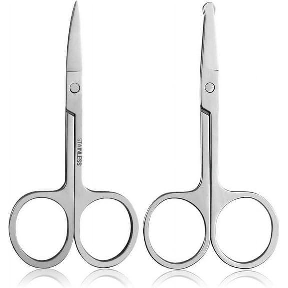 Eyebrow Scissors and Nose Hair Trimmer Facial Hair Small Grooming Scissors For Men Women - Mustache, Beard, Eyelashes, Ear Trimming Kit - Curved and Rounded Safety Tip Clippers For Hair Cutting
