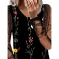 thumbnail image 3 of DYMADE Women V-Neck Floral Printed Mesh Sleeve Elegant T-shirt Top, 3 of 4