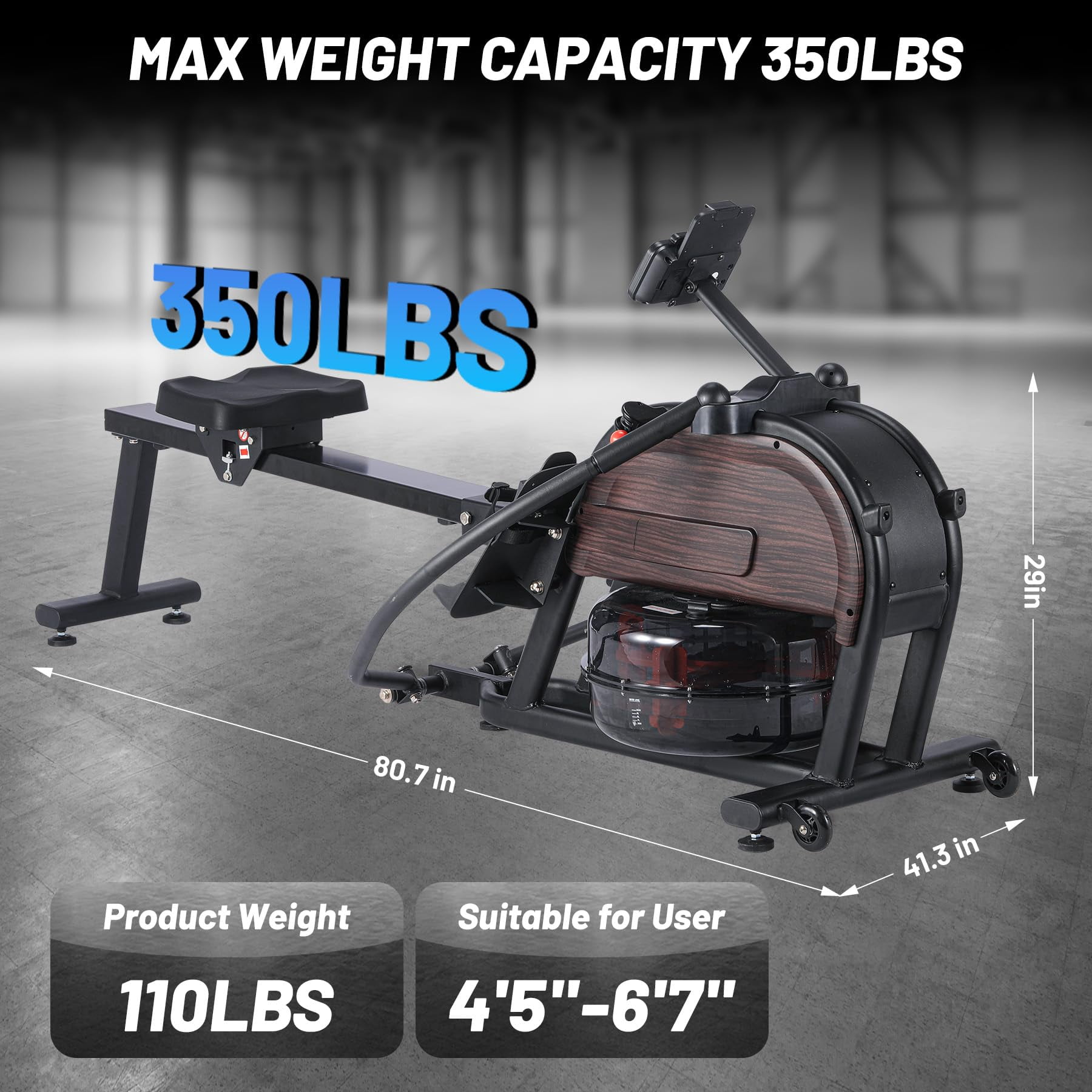 Danolapsi Dual Magnetic & Water Resistance Rowing Machine w Extended Slide,Compact Rowing Machine,Full-Body Workout,Low-Impact,Ergonomic Full Motion or Premium Water Motion,Max 350lb Weight Capacity