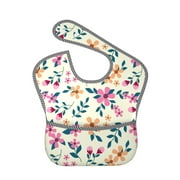 Bingfone Mess-Proof Baby Bib - Waterproof Bib For Baby Boy Or Girl With Food Catcher Pocket, Unisex-Cute Flower