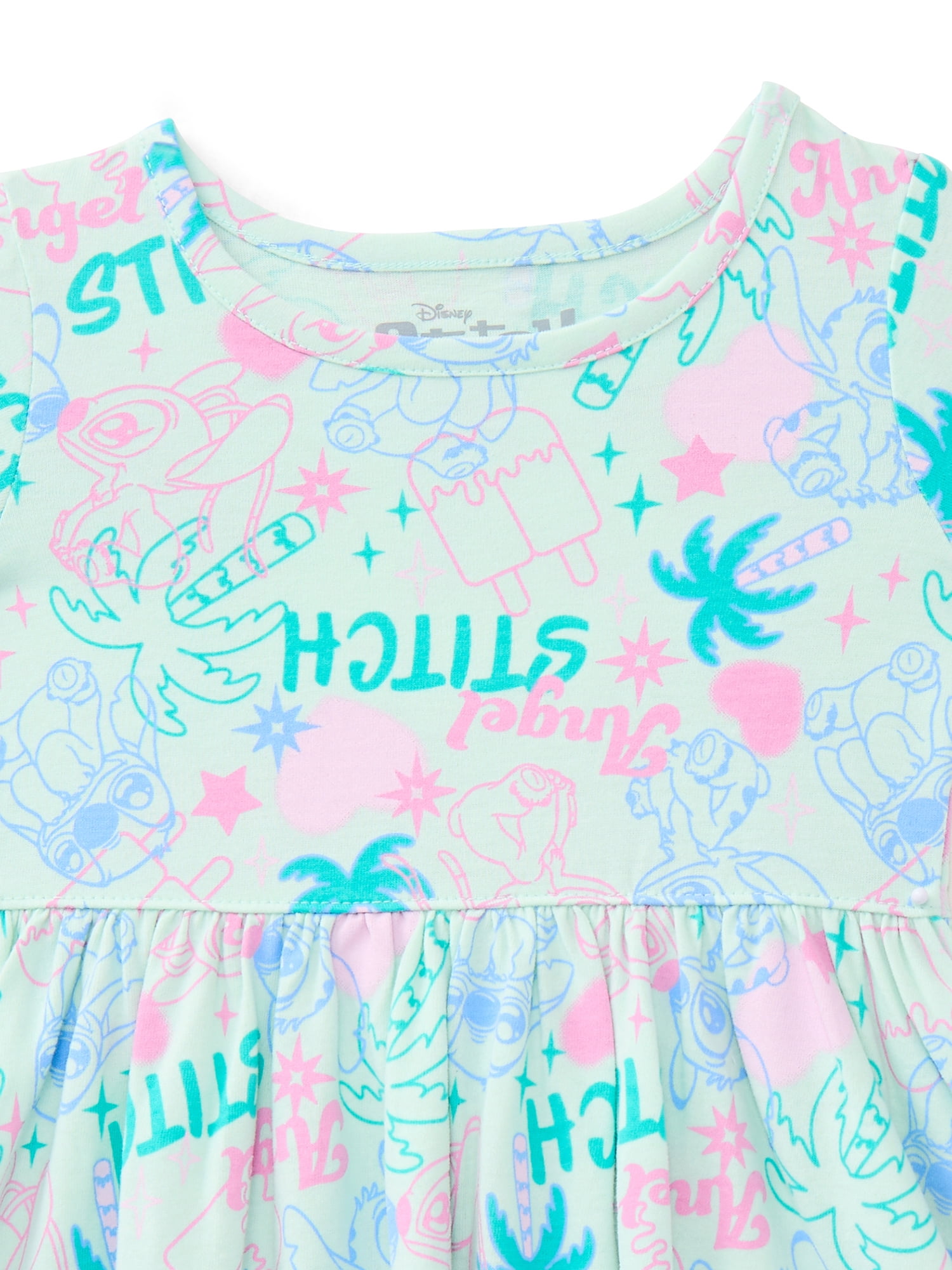 Stitch Toddler Girl Allover Print Dress with Short Sleeves, Sizes 12M-5T