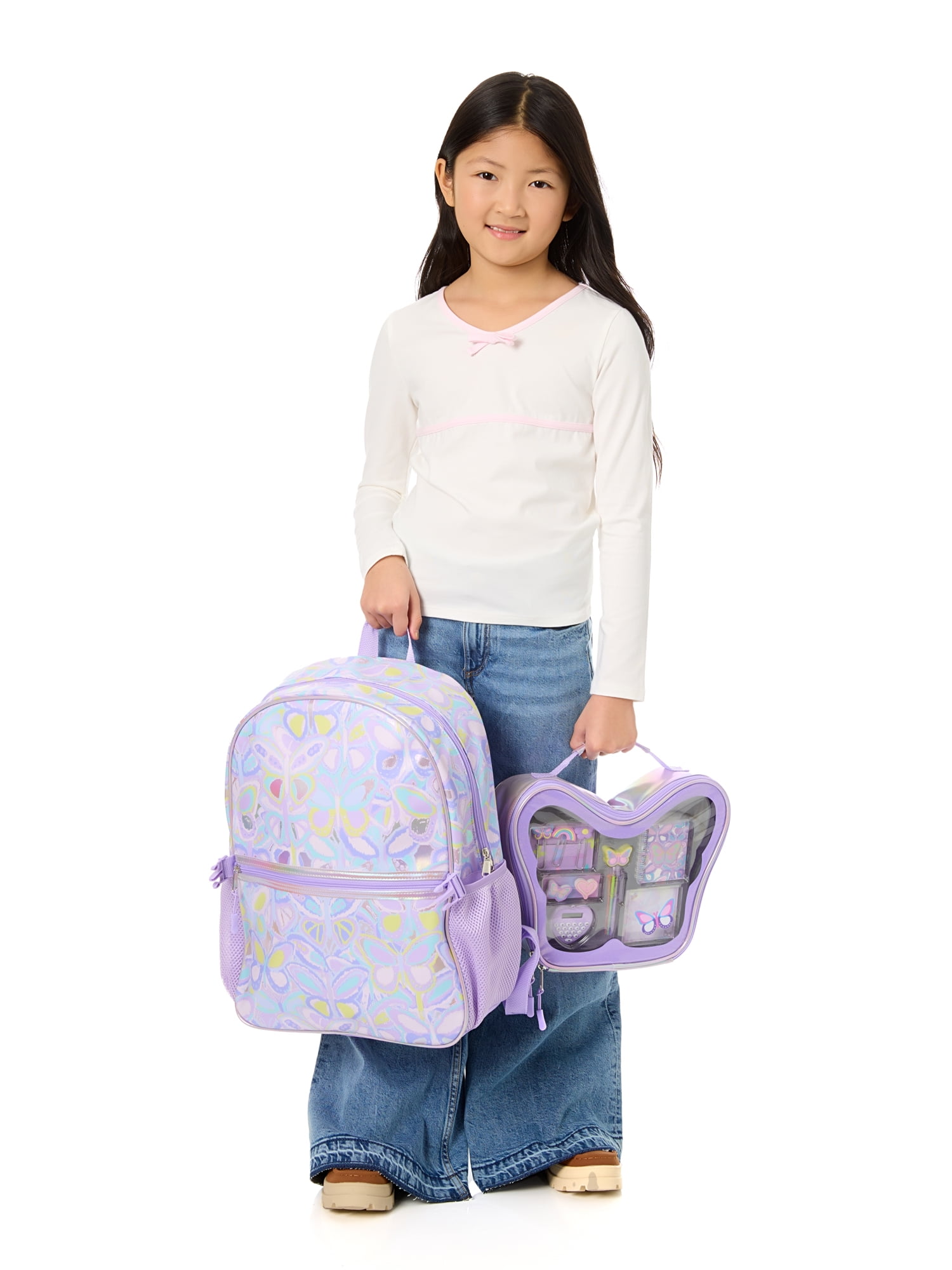17" Girls' Butterfly Backpack with Stationary Set, Purple