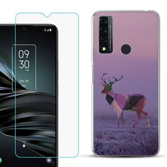 Slim-Fit Fashion Phone Case for TCL 20 XE, with Tempered Glass Screen Protector, by OneToughShield ® - Deer/Polygon