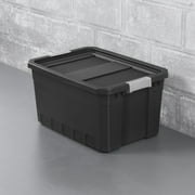 Sterilite 19 Gallon Stacker Tote, Durable Plastic Bin with Latch Lid, Black