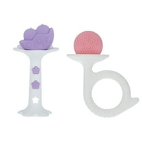 Nuby 2pk Silicone Fun Teether, Chick & Tuba Teether, Pink & Purple