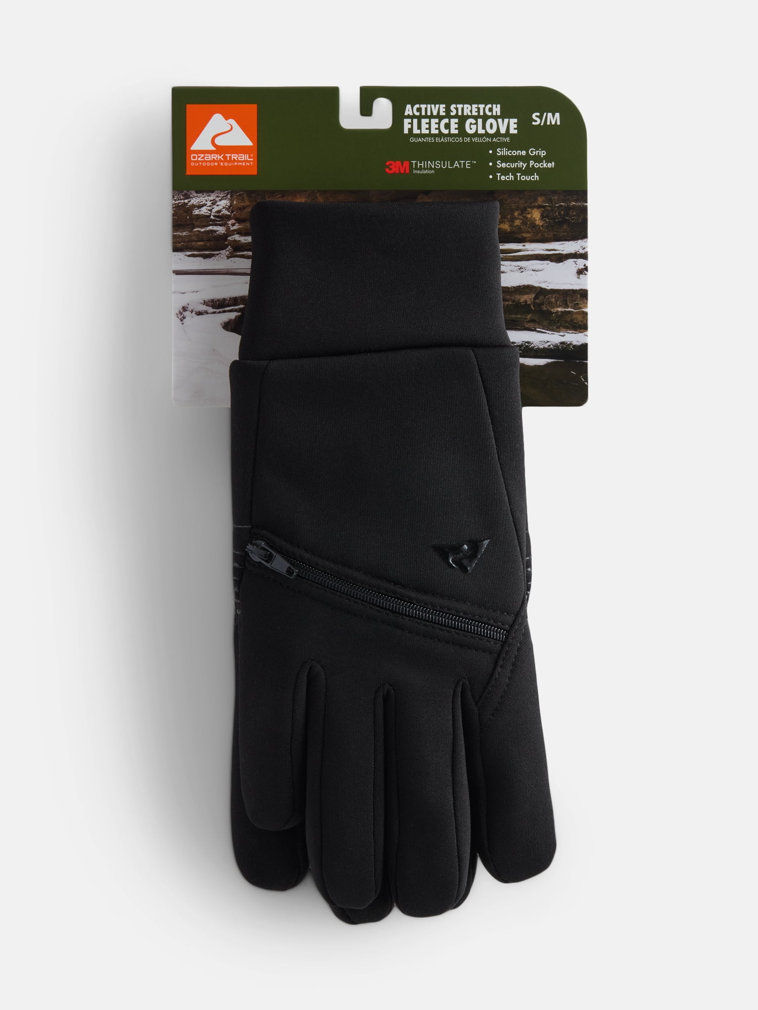 Ozark Trail Women's Active Stretch Fleece Gloves with Pocket, Black