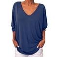 thumbnail image 2 of Pompotops Women's Summer Fashion V-neck Bat 3/4 Sleeve Solid Color Tops, 2 of 7
