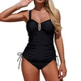 thumbnail image 5 of Sakmal Full Coverage Tankini Swimsuits Women Two Piece Swimwear Vacation Solid Black Womens Swimsuits XL, 5 of 9