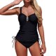 thumbnail image 5 of Trajes de baño Amzcrzy Tankini para mujer, traje de baño de control de abdomen, bikini de mujer de color sólido a juego con bolsillo, bañador deportivo Tangini dividido, traje de baño negro, L, 5 of 9