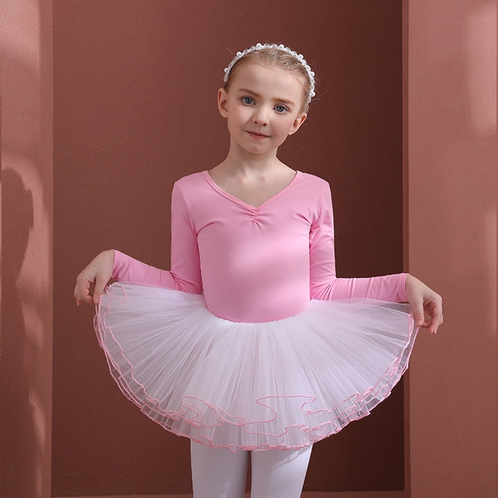 LYMAYTER 3-11Y Kids Baby Girls Ballet Long Sleeve Skirted