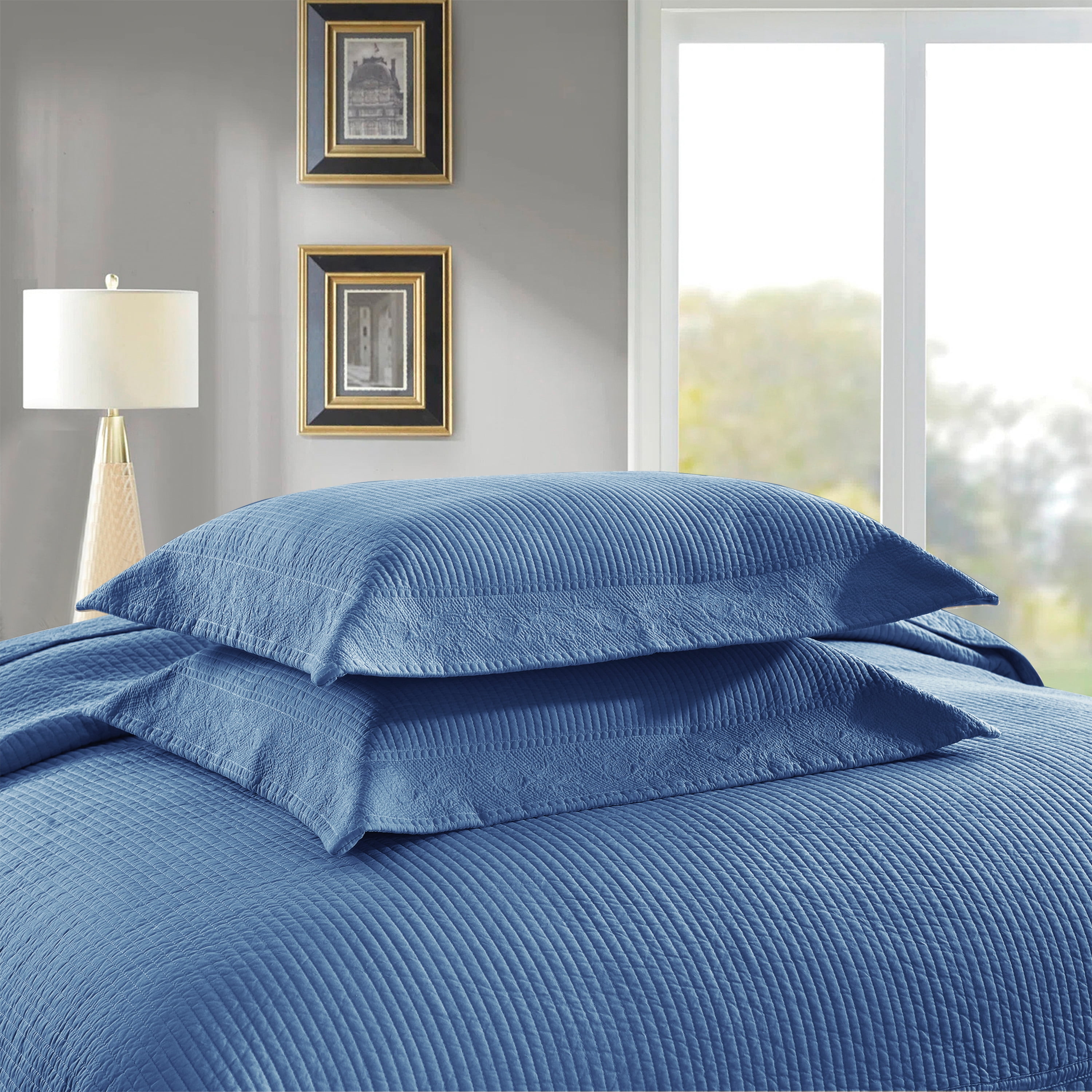 MarCielo 3-Piece Elegantly Embroidered 100% Cotton Oversized Quilt Bedspread Set TG