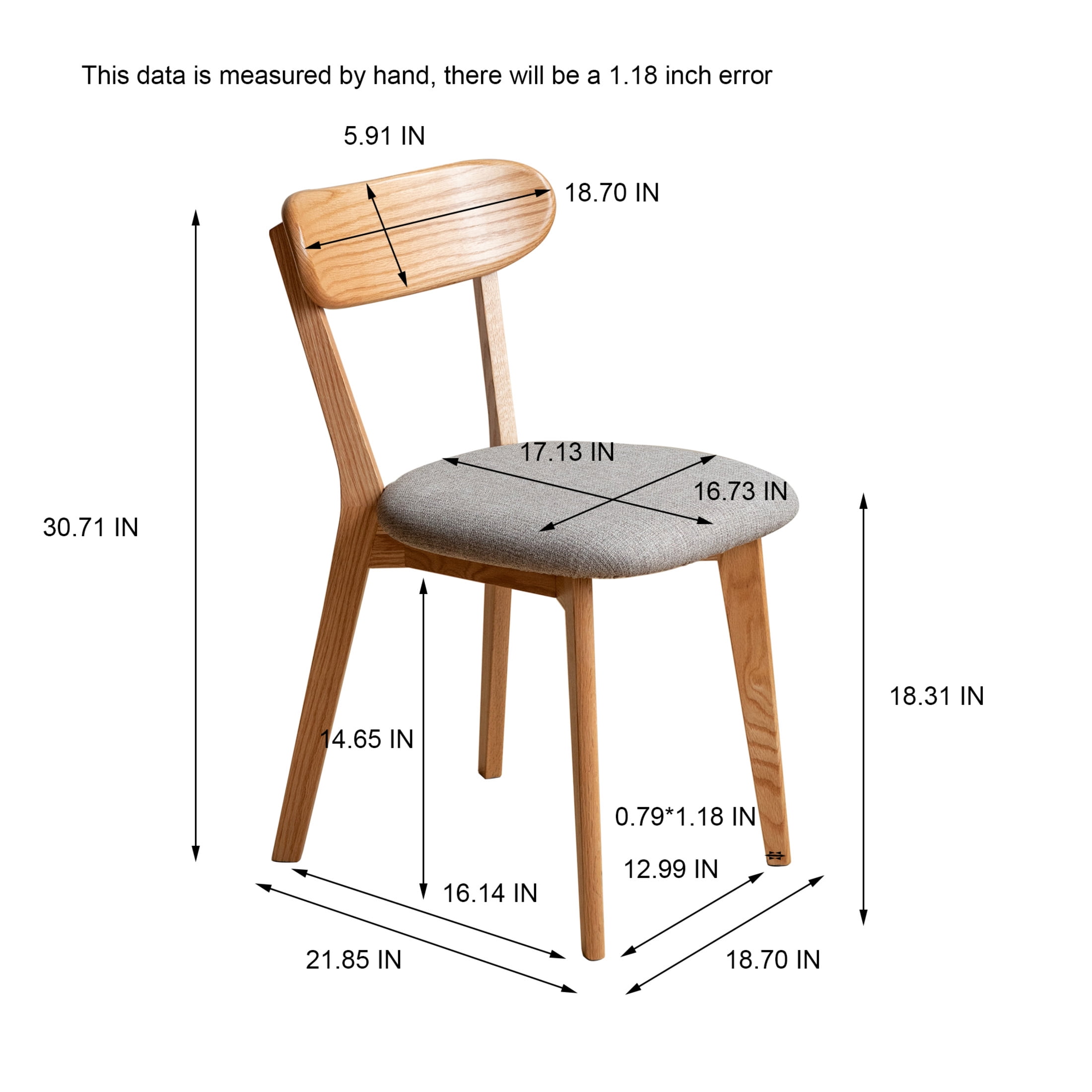 Set of 4 Upholstered Dining Chairs,  Solid FAS Grade North American Oak, 100% Natural Dirt-Free Hardwood, Comfortable Wooden Chairs for Dining Table or Living Room, Natural Wood + Brown