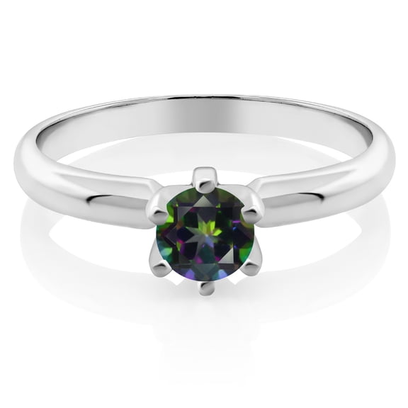 Gem Stone King 925 Sterling Silver Green Mystic Topaz Solitaire Ring | 0.55 Cttw | Round 5MM | Wedding Engagement Anniversary Promise Ring for Women (Size 6)