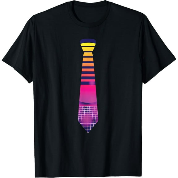Novelty Retro 80's Vaporwave Necktie Design T-ShirtMen and women, Black T-shirt, size: Extra large