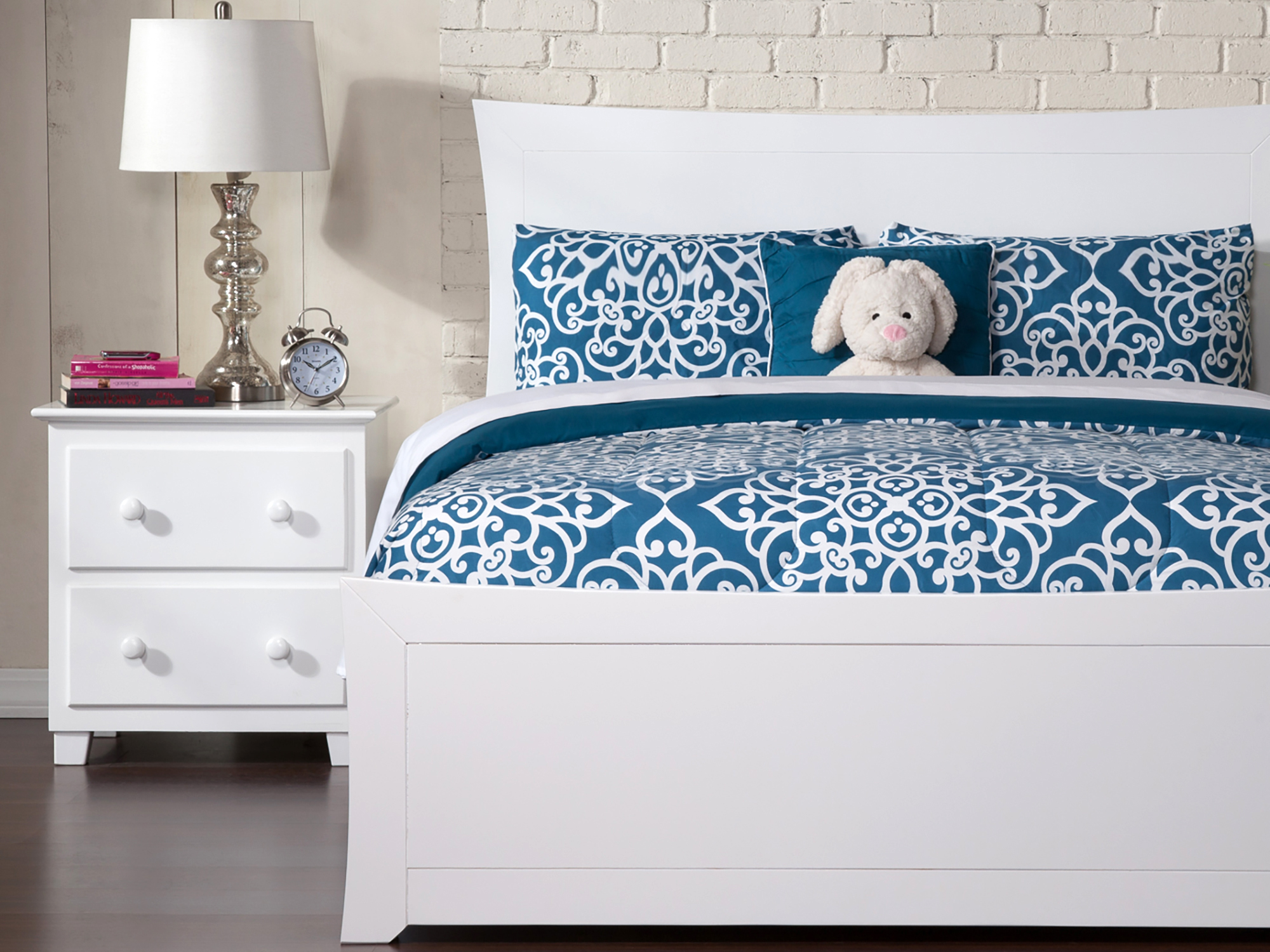 AFI Metro Full Wood Platform Bed Frame with Panel Headboard & Footboard, White