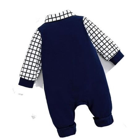

Casual Plaid Print Collar Shirt Long Sleeve Blue and White Baby Jumpsuits (Baby s)
