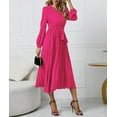 thumbnail image 3 of HLSOHJP Women's Pleated Midi Dress Long Sleeve V-Neck Belted Tie Waist Lace Up A-Line Chiffon Wrap Dress, 3 of 6