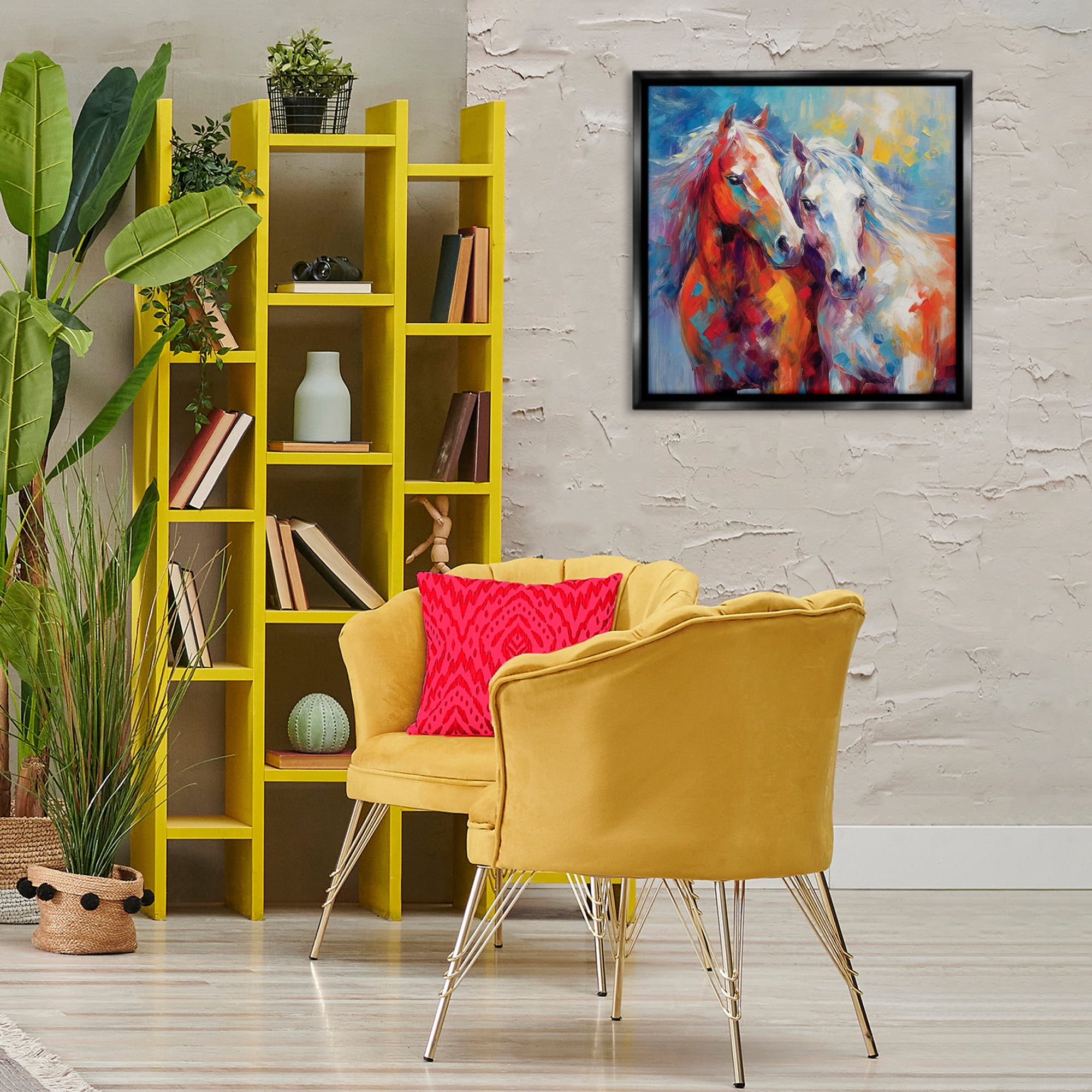 Stupell Industries Abstract Brushed Horses Animals & Insects Painting Black Floater Framed Canvas Art Print Wall Art, 25 x 25