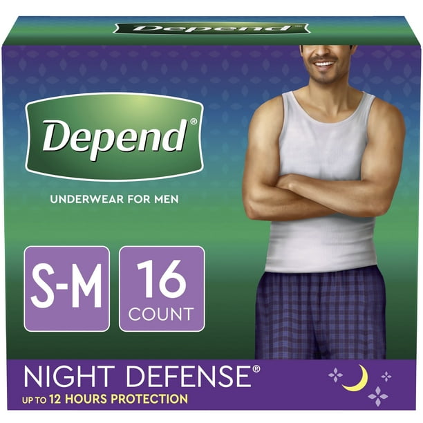 Depend Night Defense Men's Overnight Incontinence Underwear, S/M, 16 Count