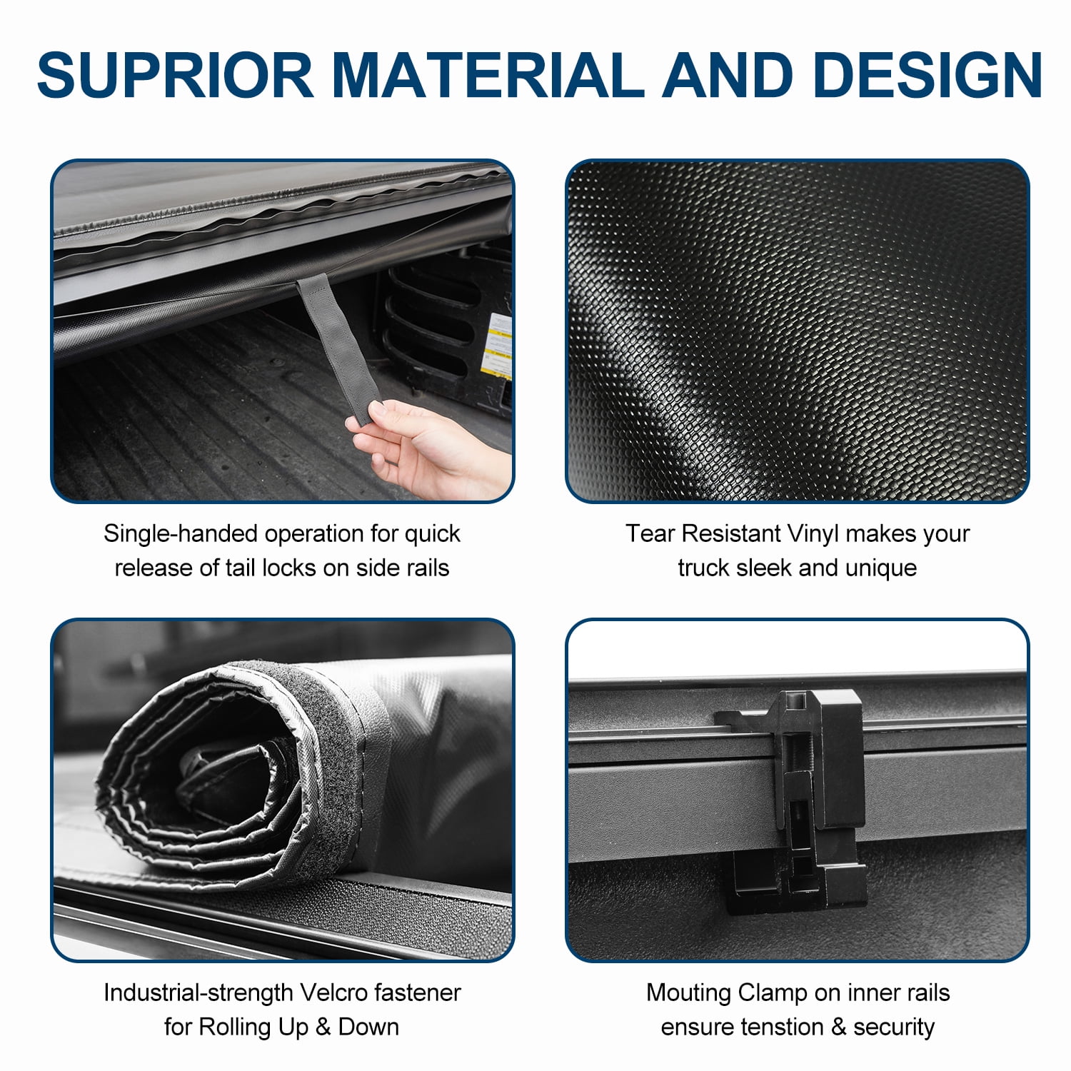 TOPRONE Soft Roll Up Tonneau Cover Fits 2007-2018 Silverado / Sierra 1500 with 5.8ft (69.3in) Truck Bed |Not for CarbonPro |