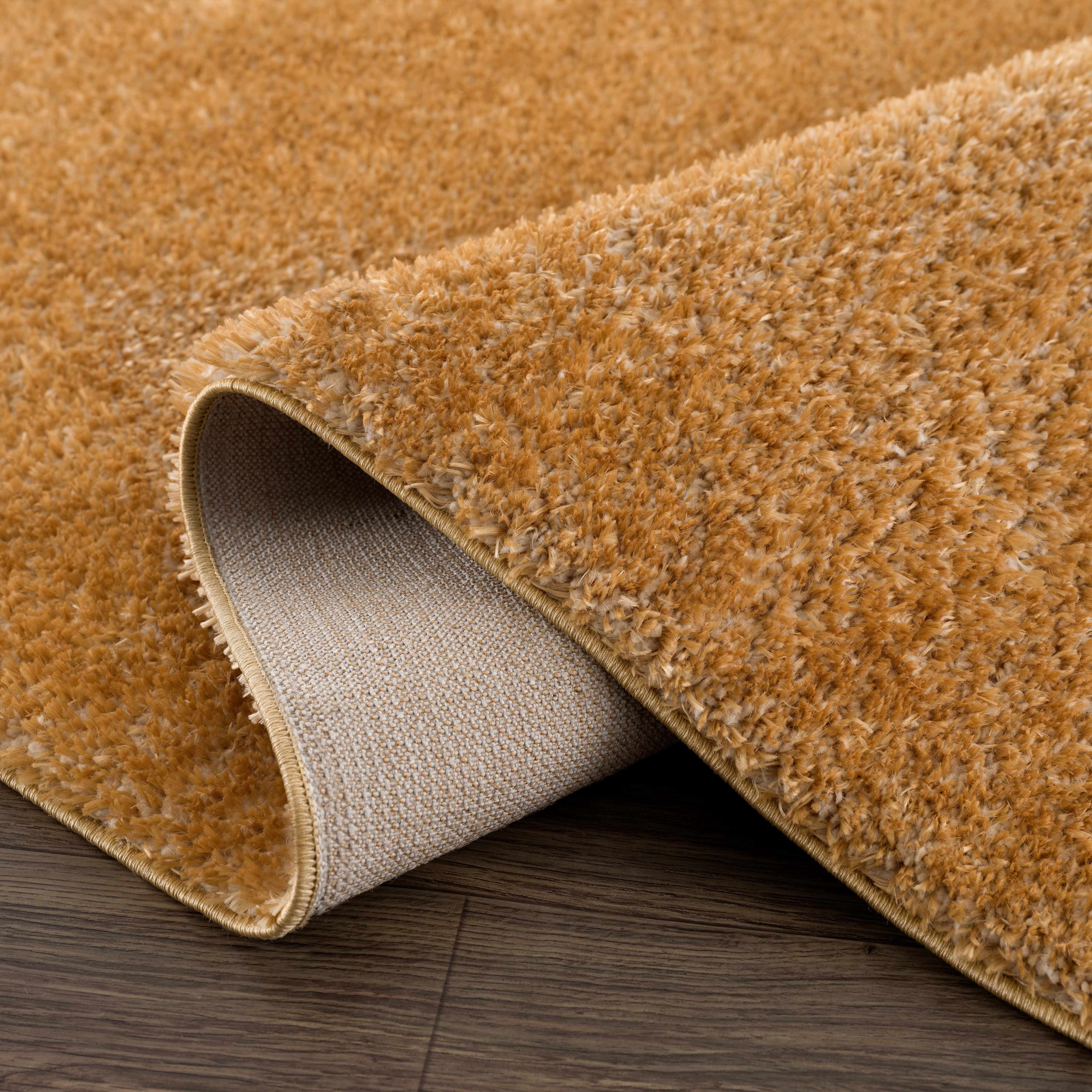 Hauteloom Heavenly Solid Shag Area Rug for Living Room Bedroom - High Pile Fluffy Carpet - Soft Shaggy Cozy Plush Rug - Gold, Mustard, Brown - 5'3" x 7'