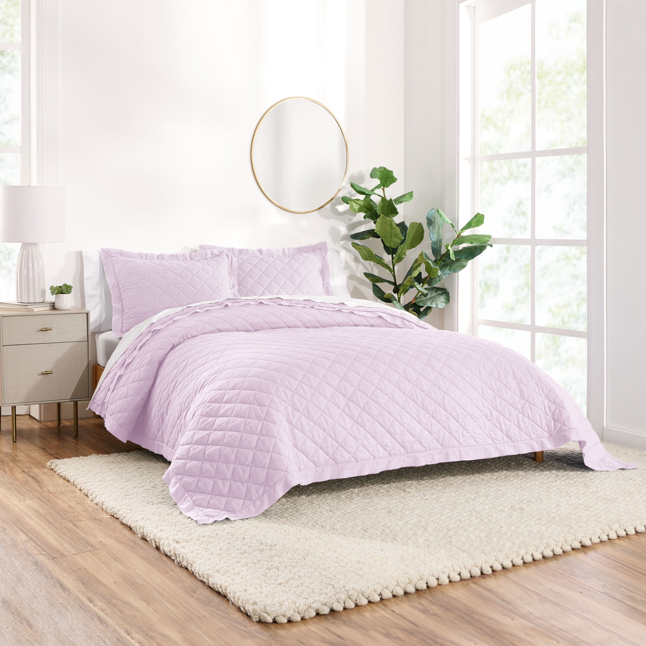 Gap Home Washed Frayed Edge Organic Cotton Quilted Sham Pair, King, Lilac, 2-Pieces