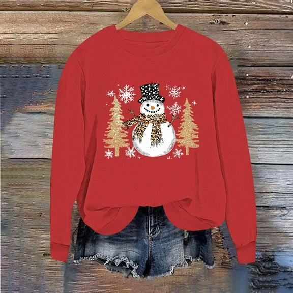 Busydd Womens Sweatshirt Fashion Graphic Print Christmas Sweatshirts for Women Comfy Cotton Fall Long Sleeve Crewneck Sweatshirt L