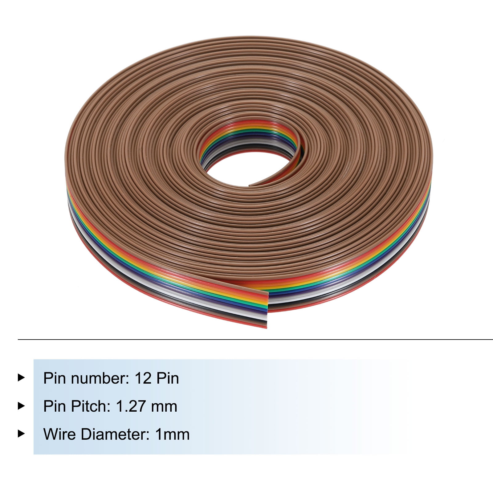1 Pcs 12 Pin Flat Rainbow Ribbon Cable 32.8FT 1.27mm Pitch Breadboard Jumper Wires