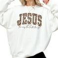 thumbnail image 2 of Christian Jesus Sweatshirt – Cheetah Print Bible Verse Pullover, Trendy Faith Apparel, Jesus Loves You Sweater, The Way The Truth The Life Gift, 2 of 7