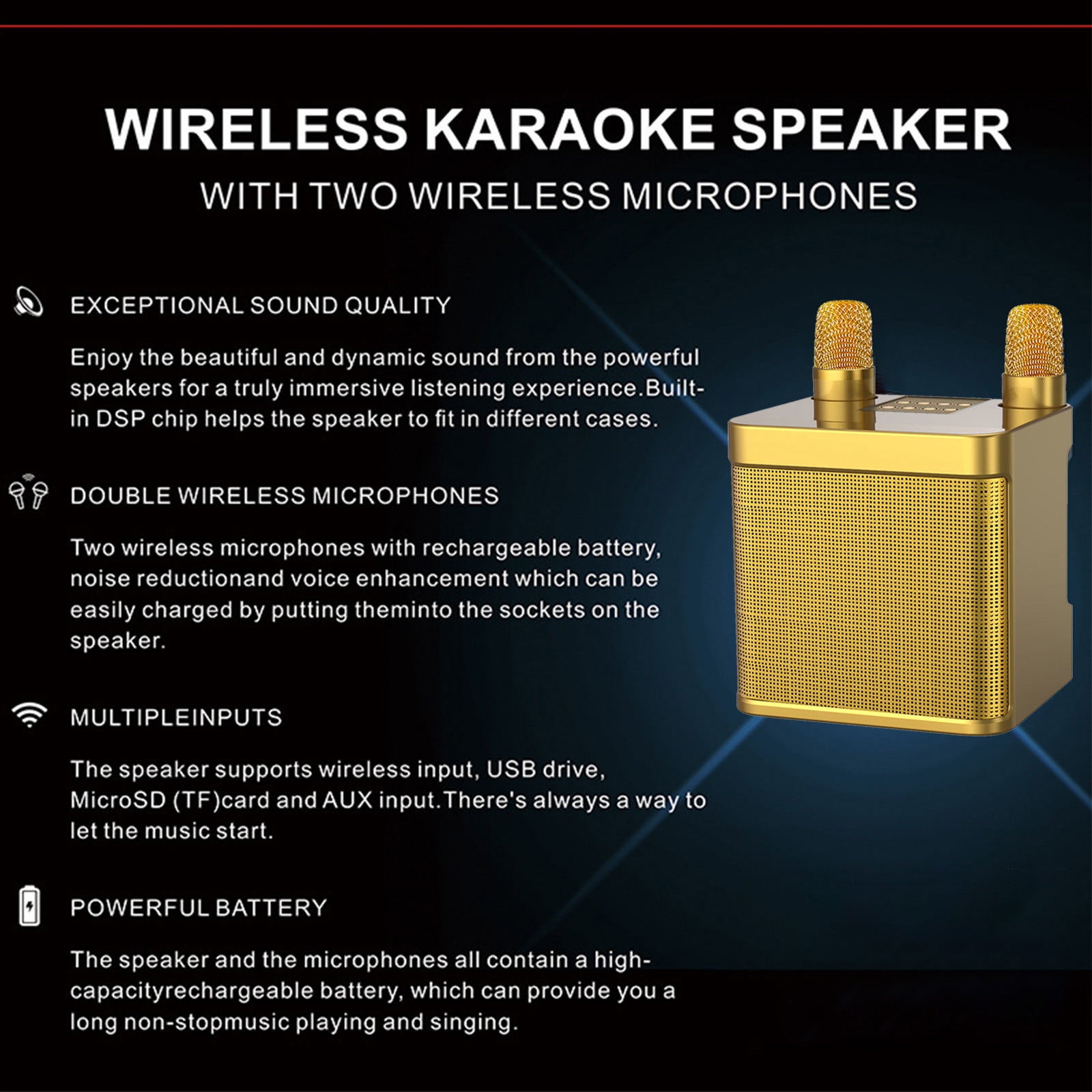 Byujiro Mini Karaoke Machine with 2 Wireless Microphones for Adults and Kids, 3000mAh Portable Microphone Speaker Set, Bluetooth 5.0 Rechargeable PA System Stage Subwoofer