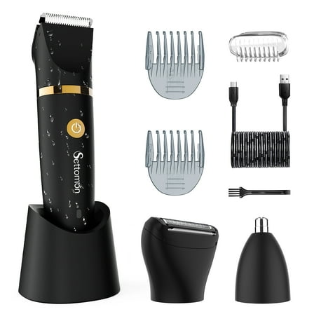HATTEKER 3-in-1 Men's Body Hair Trimmer, Beard Trimmer, Nose Hair Trimmer, Hair Clipper Multigrooming Set with Attachments Waterproof