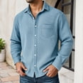 thumbnail image 2 of Button Up Shirts for Men Lightweight Waffle Knit Long Sleeve Shirt Spring Casual Turn Down Collar Solid Color Top Sky Blue XXL, 2 of 4