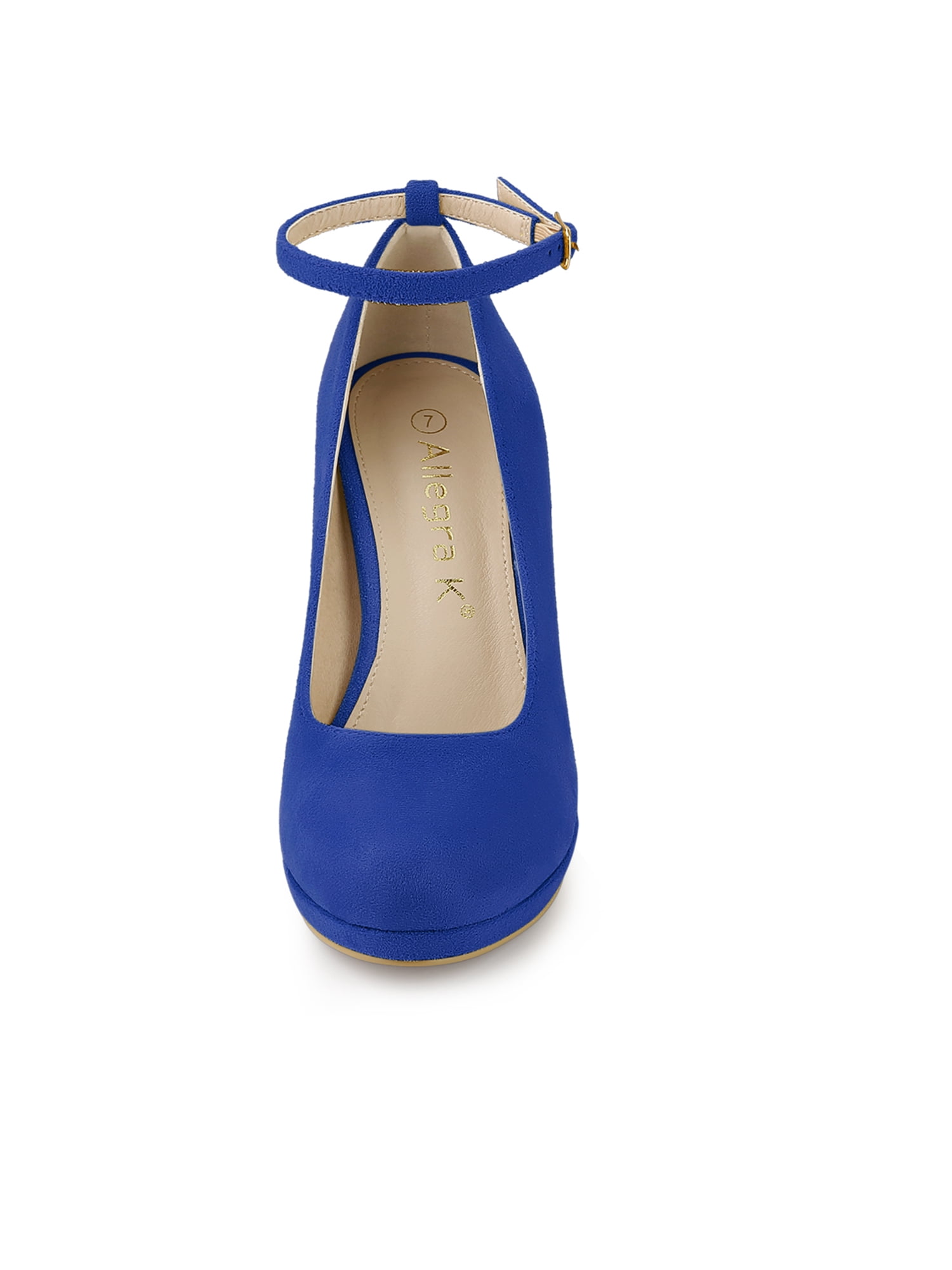 Unique Bargains Women's Round Toe Stiletto Heel Ankle Strap Pumps Dark Blue 6.5