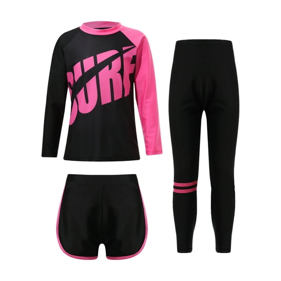 Zaldita Girls Swimsuit UPF 50 UV Sun Protection Three Piece Long Sleeve Swimwear Rash Guard Sets Pink 11-12