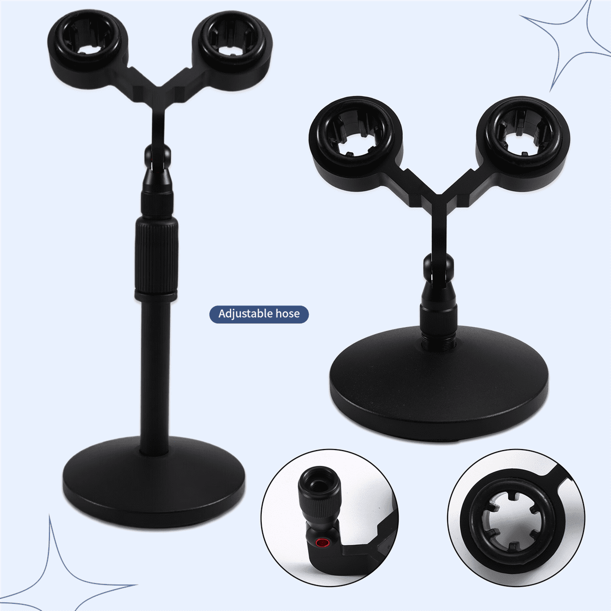 Dual Microphone Installation Kit Universal Stand Microphone Twin Support Microphone Shock Mount,1 x Dual Microphone Stand,Black