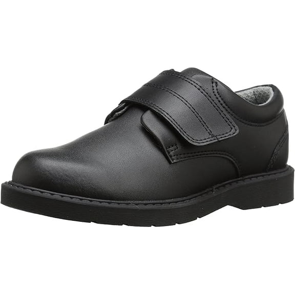 School Issue Children's Scholar Hook and Loop Black Leather Oxford