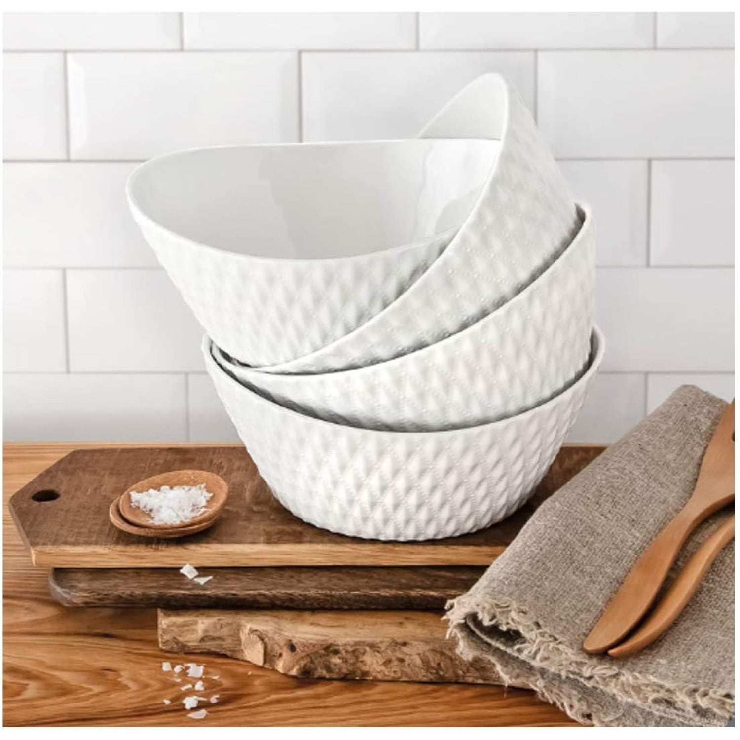 Over & Back 4Piece 'What a Dish' Porcelain Bowl Set, White Texture