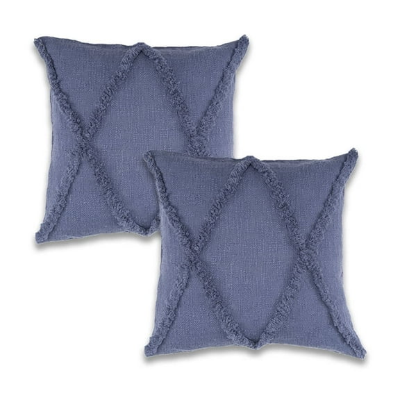 Ox Bay Sara Set of 2 Shag Diamond 18" x 18" Denim Cotton Adult Decorative Throw Pillow Covers