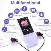 64GB MP3 Player with Bluetooth 5.3, Music Player with HiFi Sound for Sports Runners, 2.4 Screen MP3 Player Built in HD Speaker Voice Recorder E-Book, Expanded Up to 128GB, Earphone Included, Purple