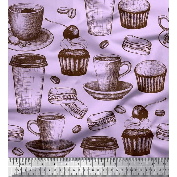 Soimoi Cotton Poplin Fabric Burger,Cupcake & Cups Printed Fabric 1 Yard 56 Inch Wide